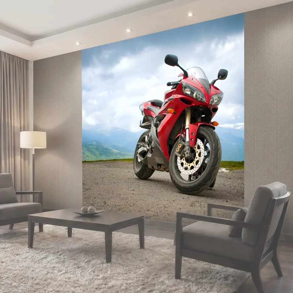 Фотообои Красный Ямаха, мотоцикл Yamaha R1 на фоне горного пейзажа