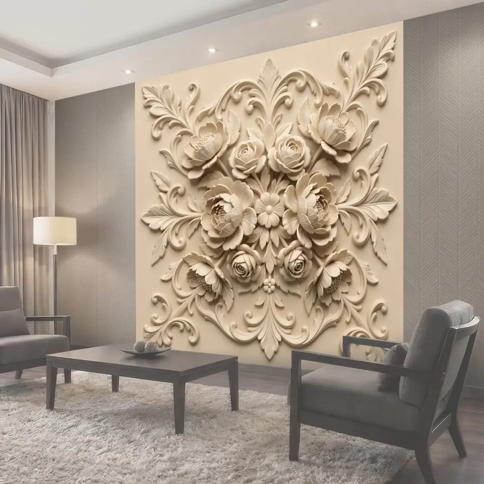 Фотообои 3D цветочный орнамент из роз