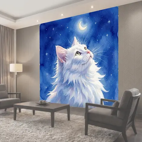 Фотообои Белый кот под луной