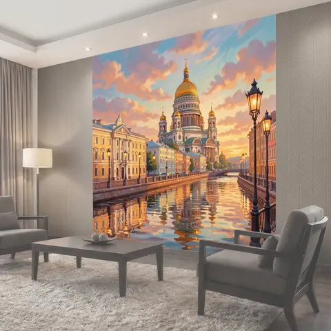 Фотообои Собор и канал на закате
