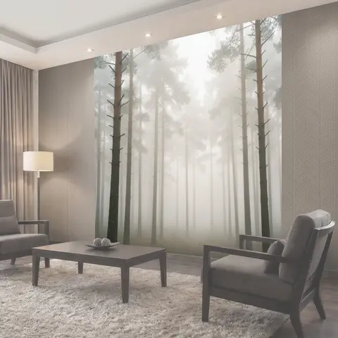 Фотообои Туманный сосновый лес
