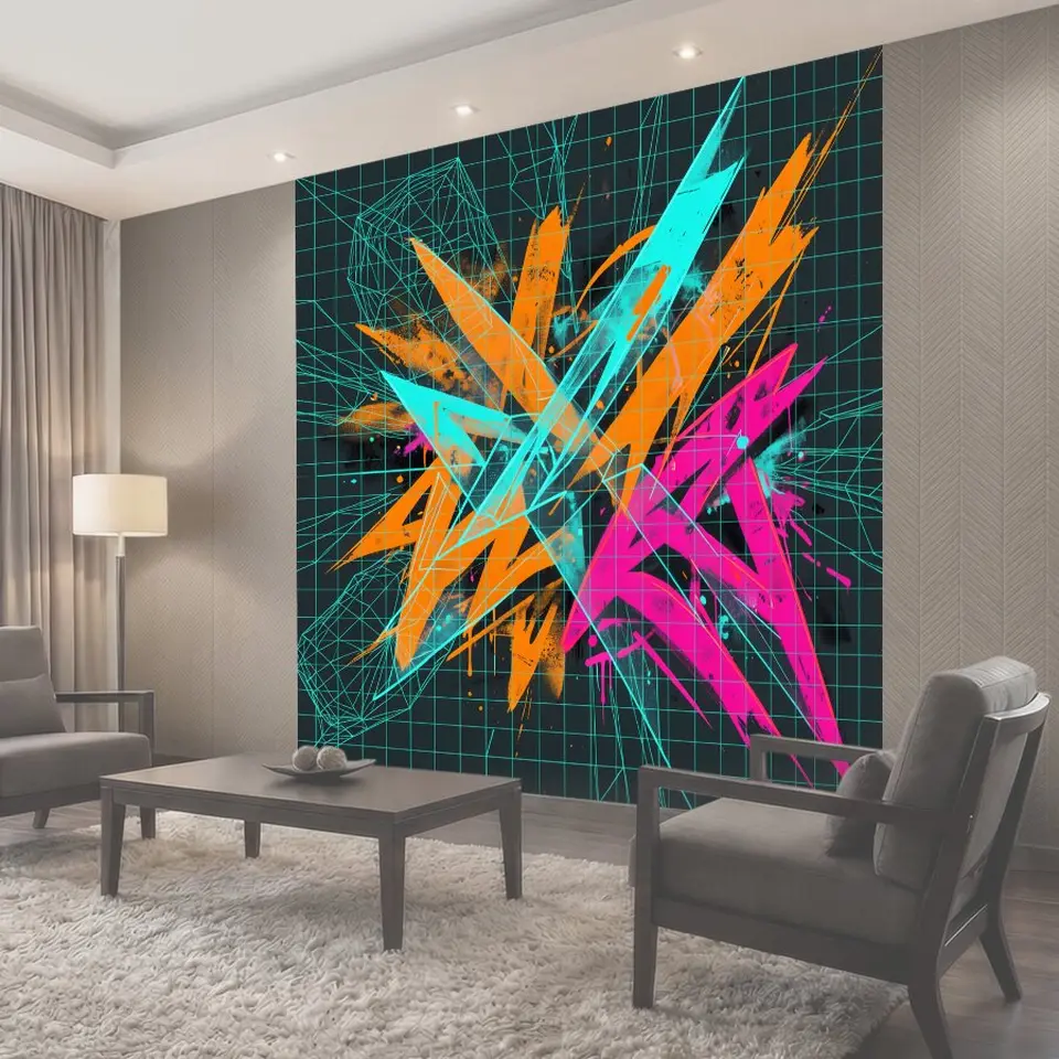 Фотообои Неоновая абстракция с геометрическими линиями