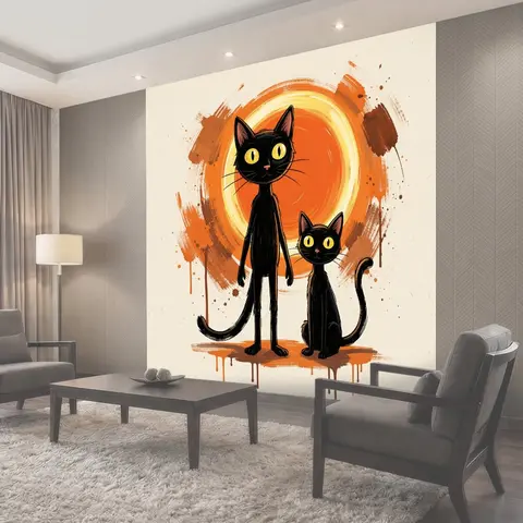 Фотообои Два черных кота на фоне солнца