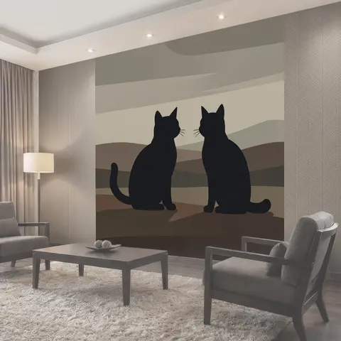 Фотообои Два черных кота на закате