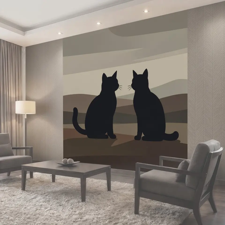 Фотообои Два черных кота на закате