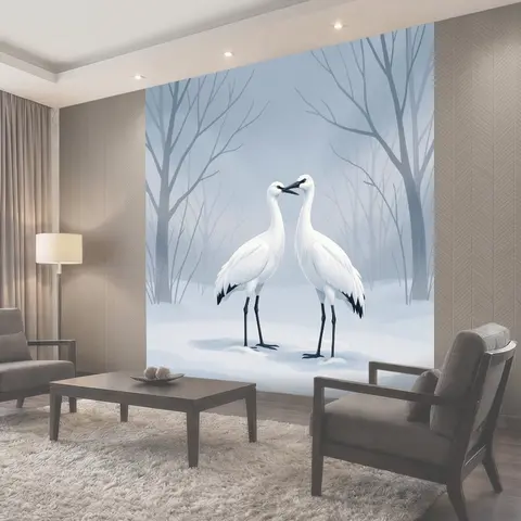 Фотообои Две белые птицы в снегу