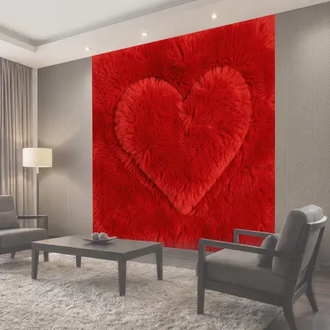 Фотообои Красные пушистые сердечки