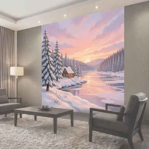 Фотообои Зимний лесной пейзаж у реки