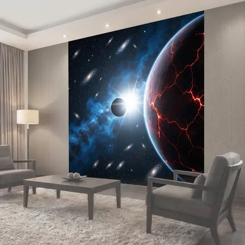 Фотообои Космический пейзаж с раскаленной планетой
