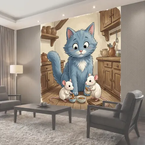 Фотообои Большой голубой кот с мышами