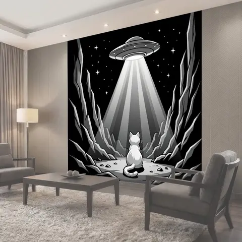 Фотообои Космический корабль над котом