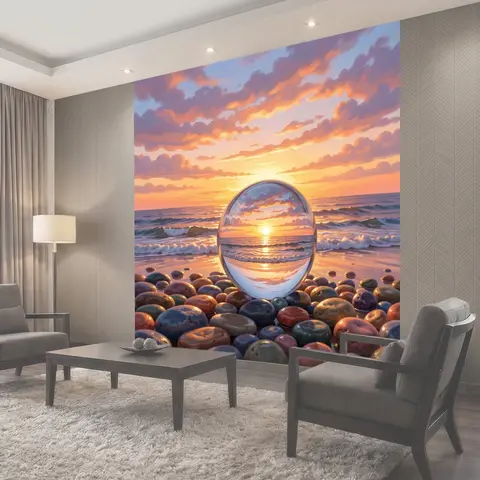 Фотообои Закат у моря с прозрачным шаром