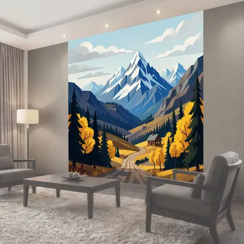 Фотообои Горный пейзаж с осенней долиной