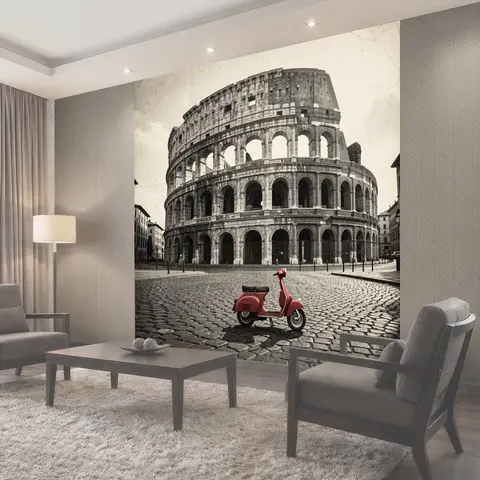 Фотообои Колизей и красный скутер