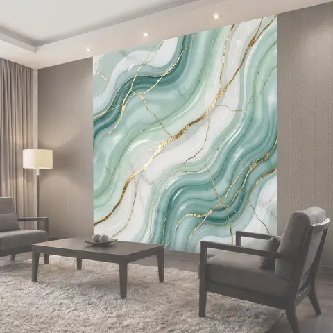 Фотообои Мраморные волны с золотыми прожилками
