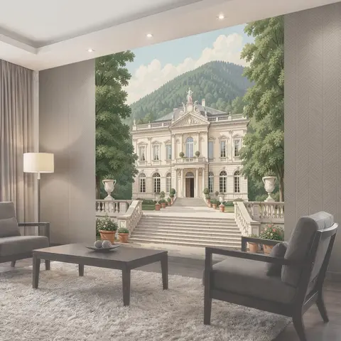 Фотообои Дворец в парке у гор