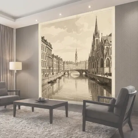 Фотообои Старинный европейский канал с мостом