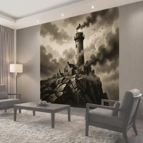 Фотообои Старинный маяк на скалах