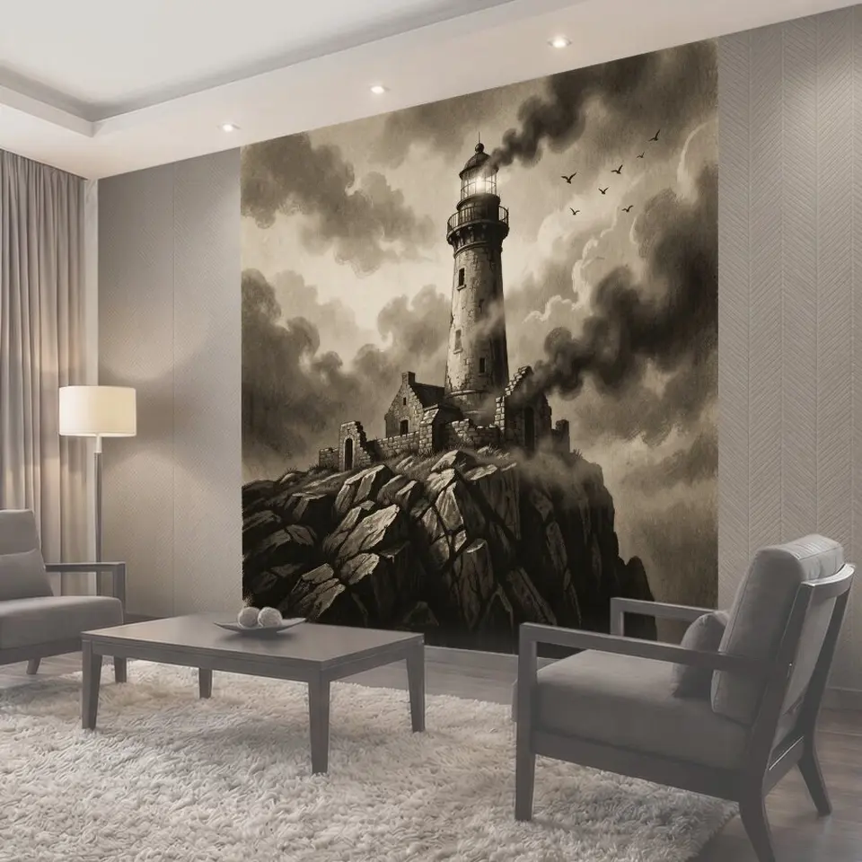 Фотообои Старинный маяк на скалах
