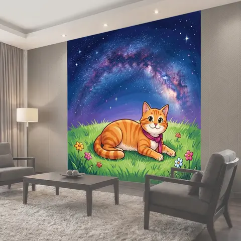 Фотообои Рыжий кот под звездным небом