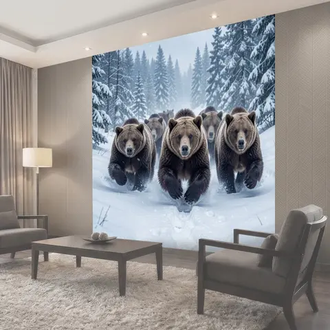 Фотообои Стая бурых медведей в снегу