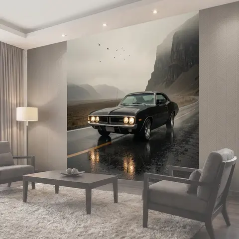 Фотообои Черный ретро маслкар в горах