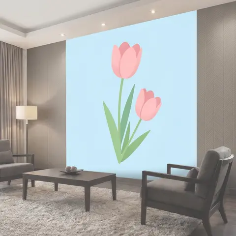 Фотообои Розовые тюльпаны на голубом фоне