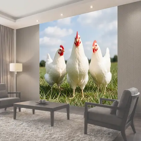 Фотообои Белые куры на лугу