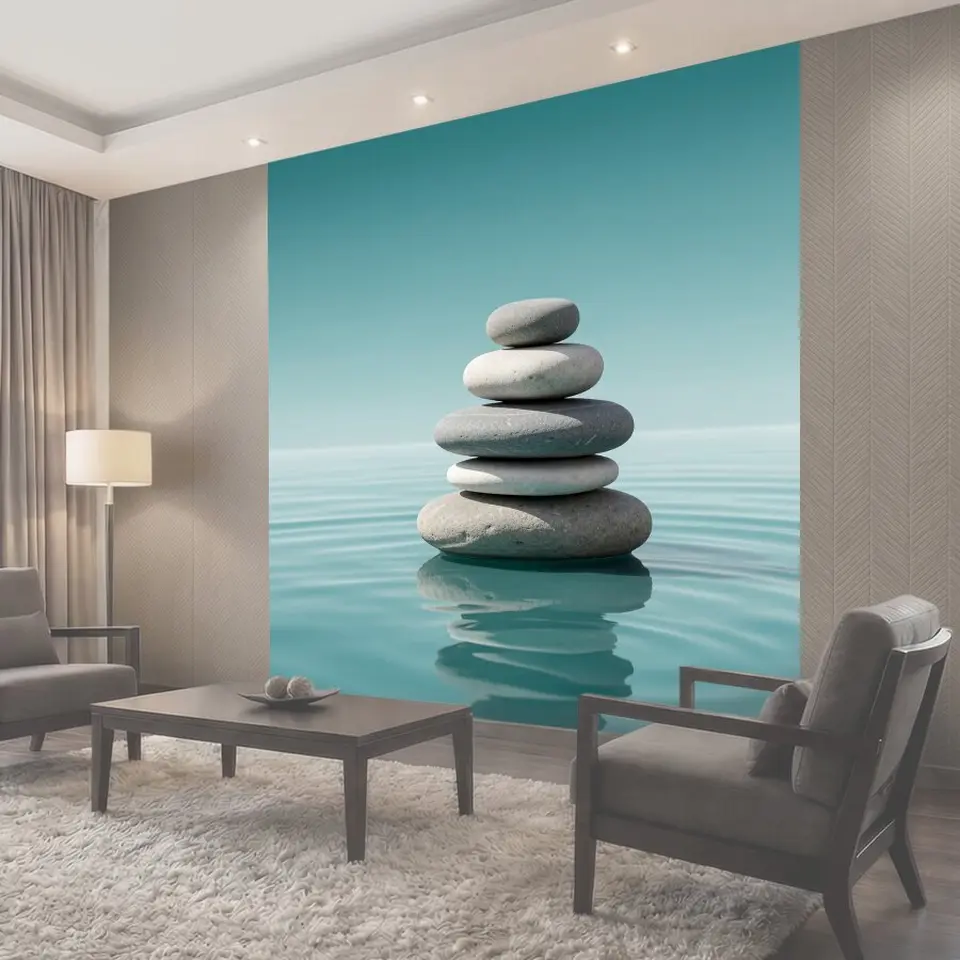 Фотообои Каменные пирамидки на воде