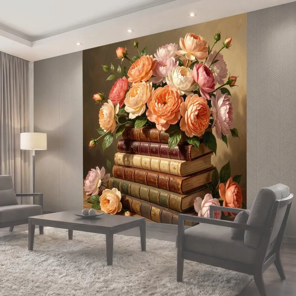 Фотообои Букет цветов на старинных книгах