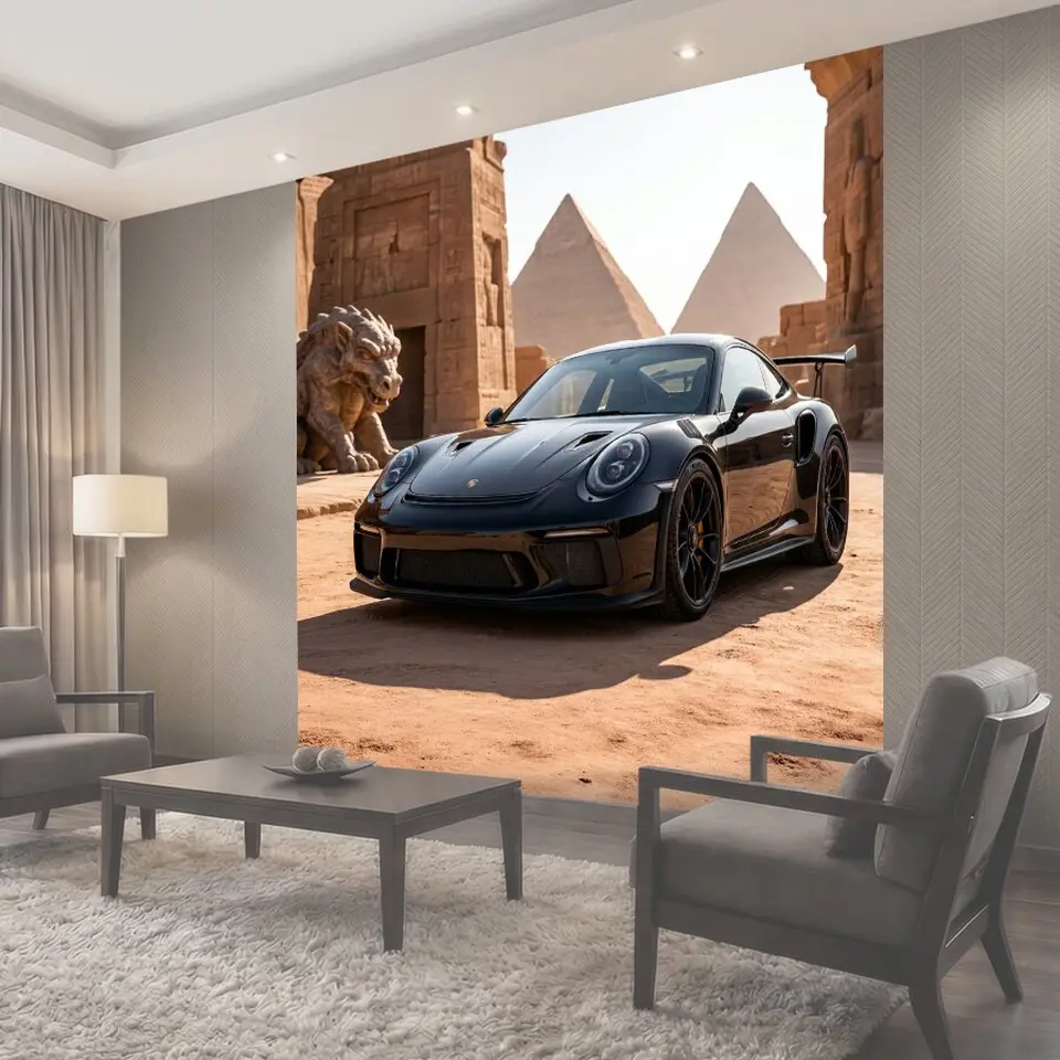 Фотообои Впечатляющее изображение porsche 911 gt3 на фоне живописных химер и геометрических форм