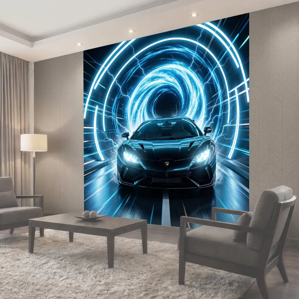 Фотообои Спортивный автомобиль в световом тоннеле