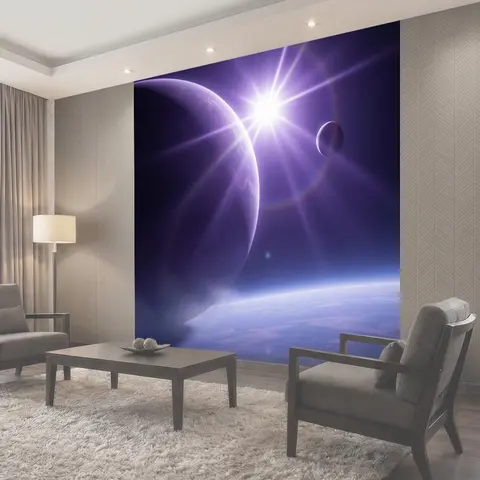 Фотообои Космические планеты и яркая звезда