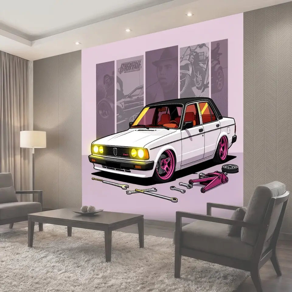Фотообои Классический белый автомобиль