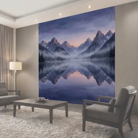 Фотообои Горные вершины и зеркальное озеро