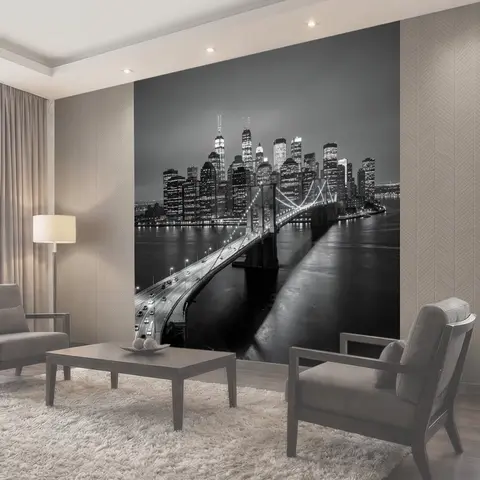 Фотообои Ночной город и мост через реку
