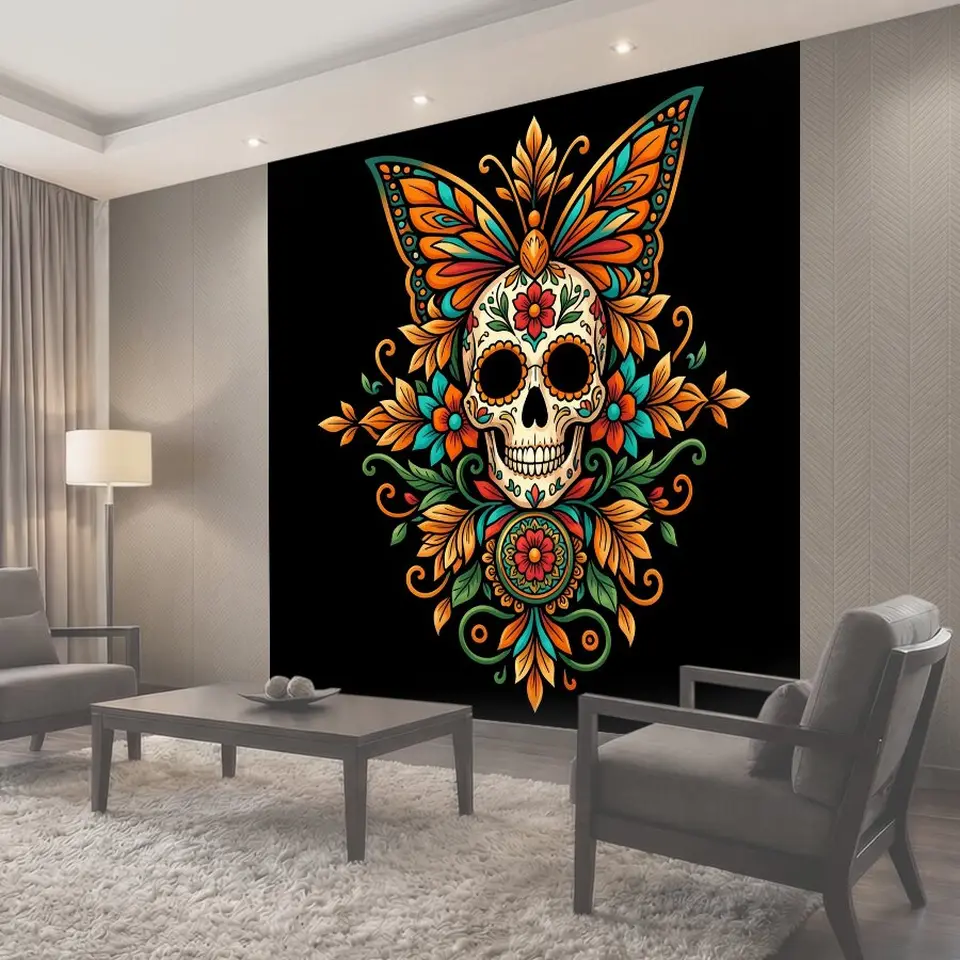 Фотообои Череп-бабочка с цветочным узором