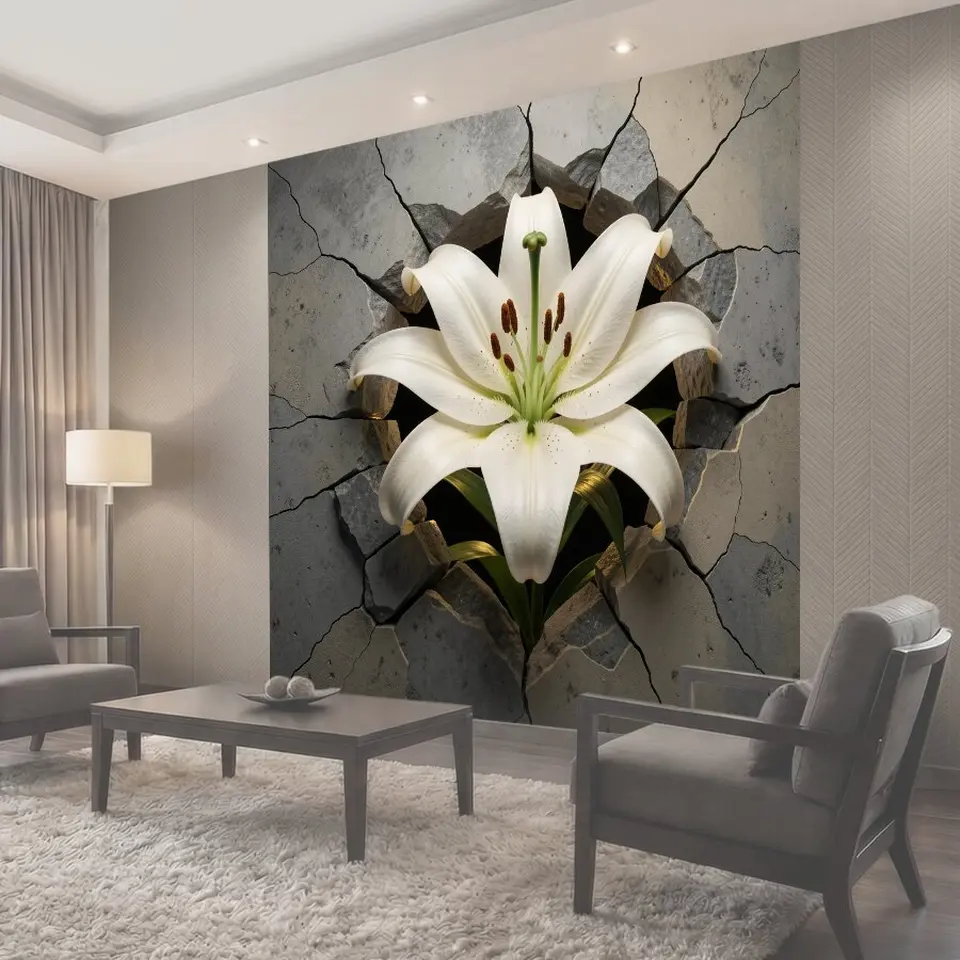 Фотообои Белая лилия сквозь трещины