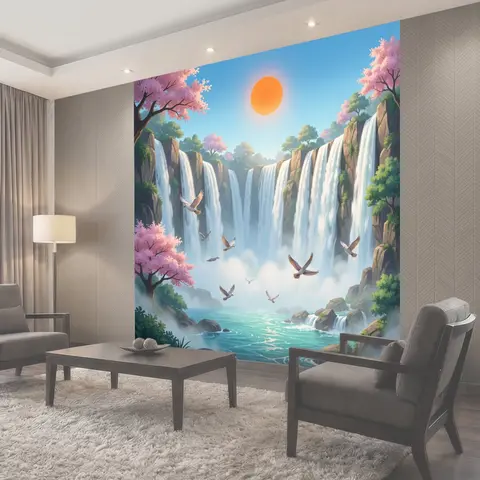 Фотообои Сказочный водопад и сакура