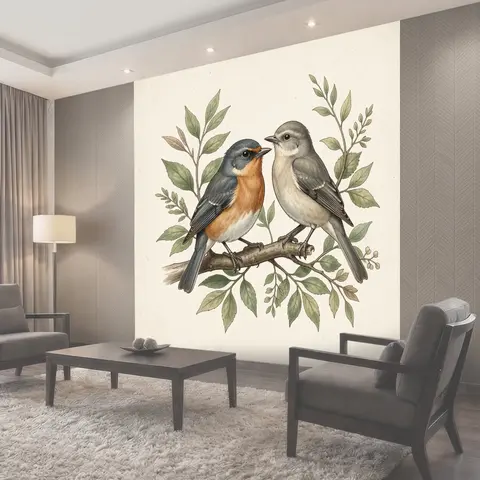 Фотообои Две певчие птицы на ветке