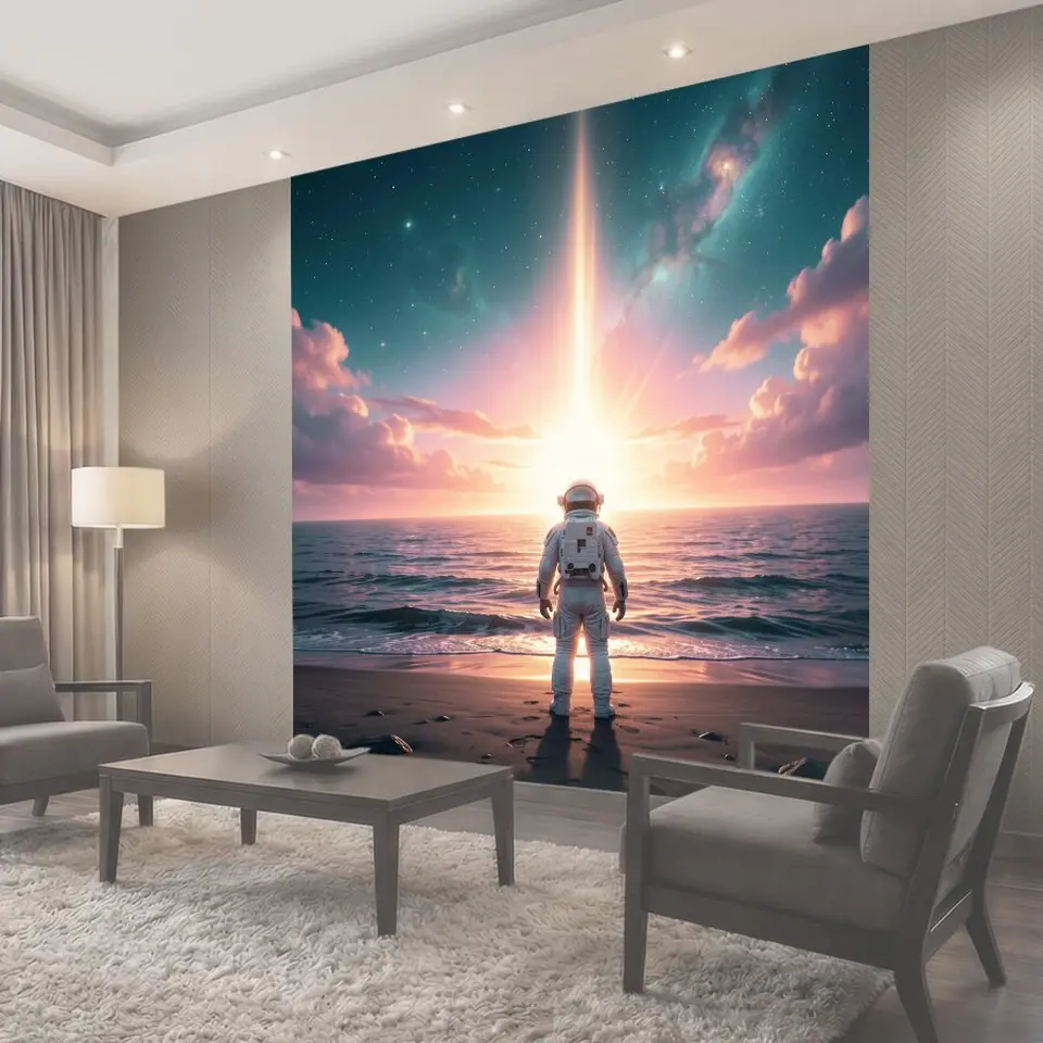 Фотообои Космонавт у океана на закате