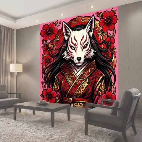 Фотообои Лис в японском стиле с цветами
