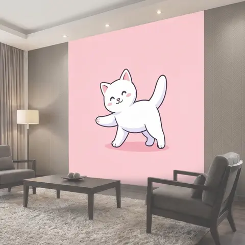 Фотообои Улыбающийся белый котёнок