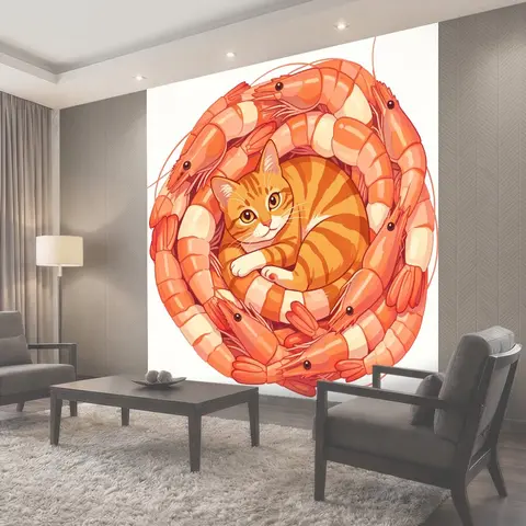 Фотообои Кот в кольце из креветок