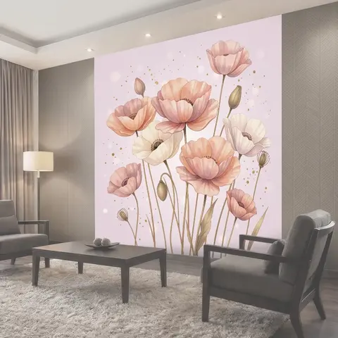 Фотообои Нежные маки в пастельных тонах