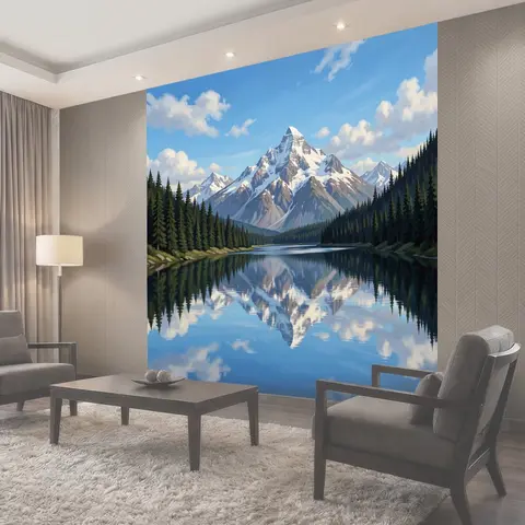 Фотообои Снежные горы и озеро отражение