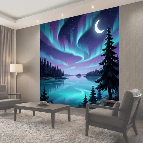 Фотообои Северное сияние над озером