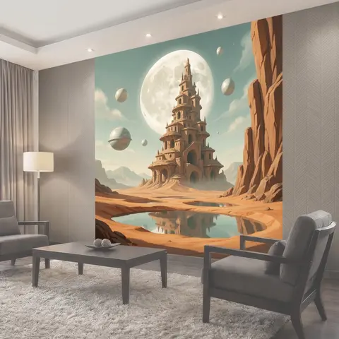 Фотообои Фантастический замок среди планет