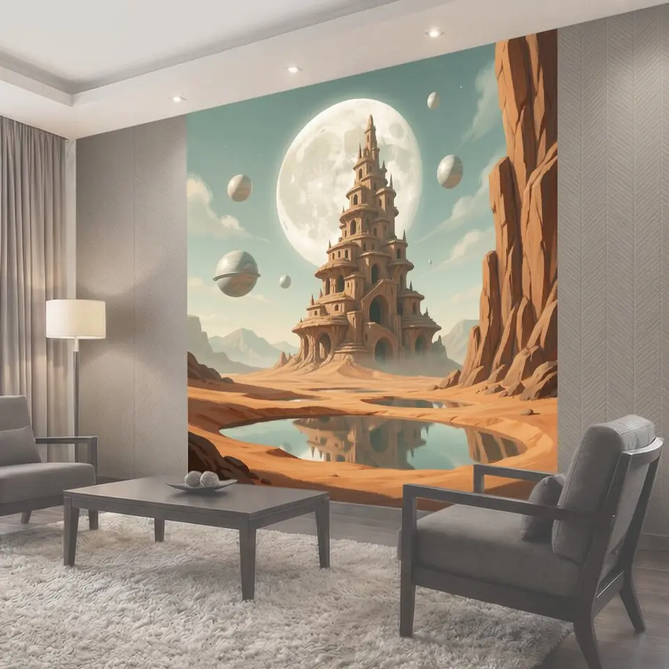 Фотообои Фантастический замок среди планет