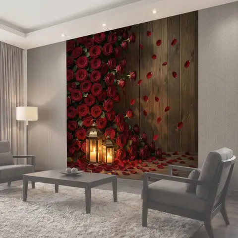 Фотообои Красные розы и свечи